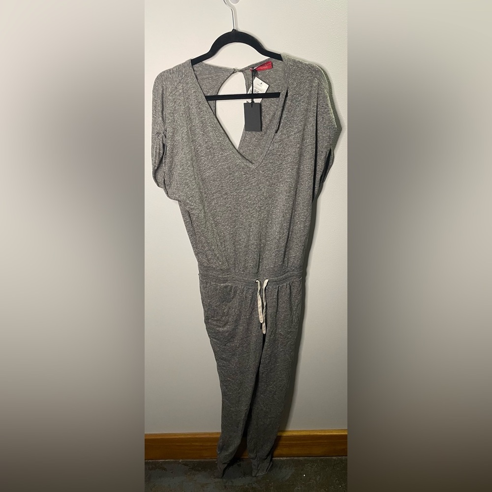 NWT N:Philanthropy Gray Space Short Sleeve Jumpsuit Slash V-Neck Jogger Lounge